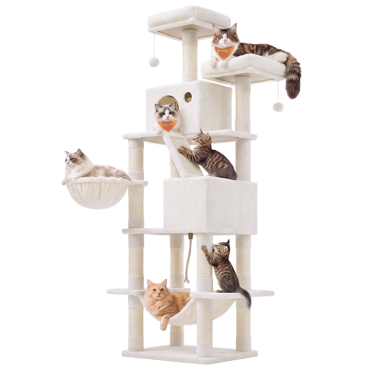 Feandrea Cat Tree, 81.1-Inch Large Cat Tower, Multi-Level Condo, Smoky Gray
