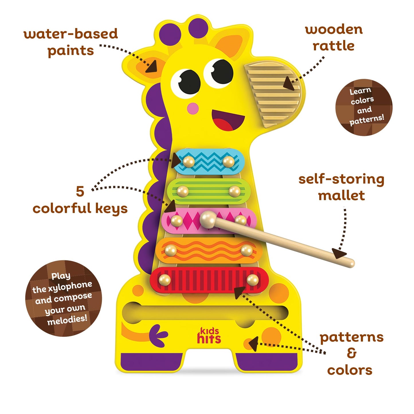 Kids Hits: Harmonize Playtime with The Wooden Giraffe Xylophone Adventure - Perfect for 18 Months and Up!