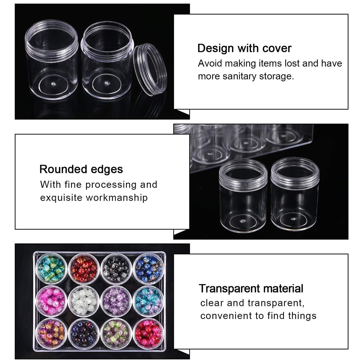 Blulu Clear Bead Organizer Small Bead Storage Containers Set 12 Pieces Plastic Storage Cases Cylindrical Clear Craft Supply Case for Earrings, Rings, Necklace, Threads, Beads(1.9 x 1.5 x 1.5 Inches)