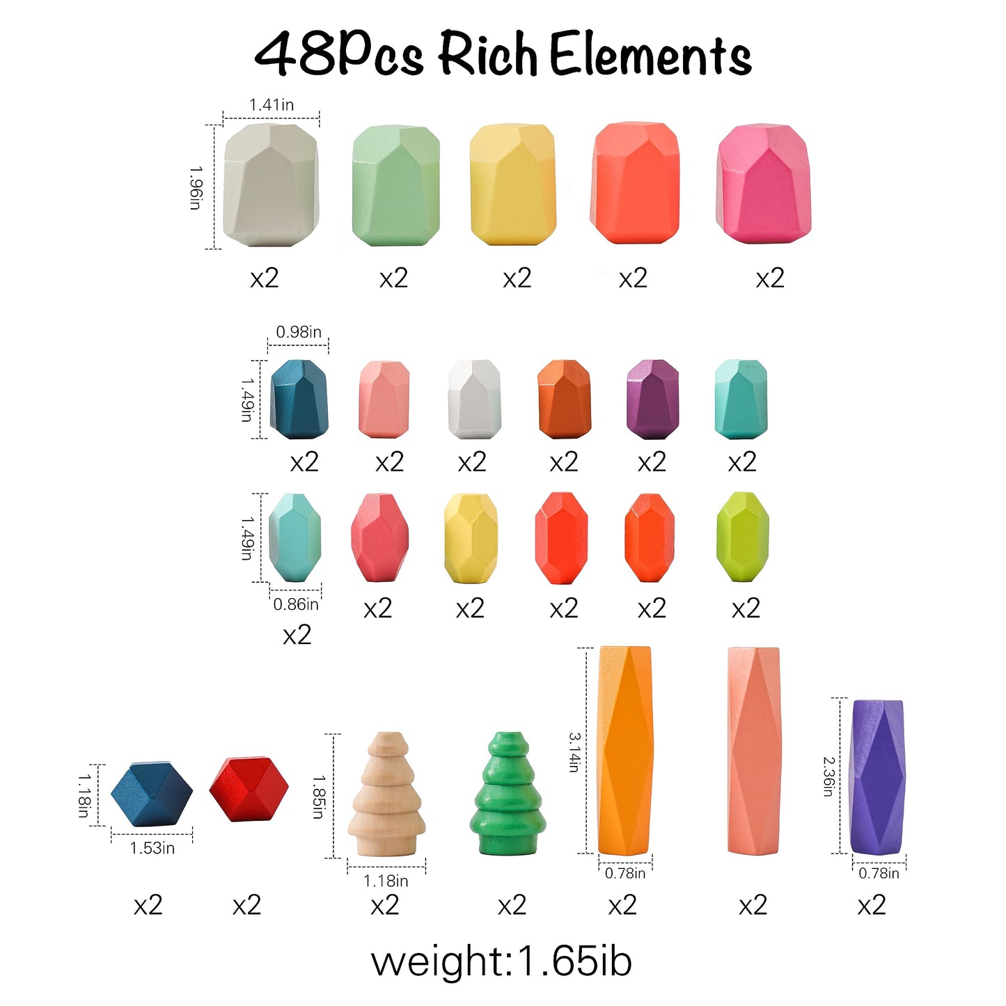 OESSUF Stacking Rocks 48Pcs Stacking Blocks Balancing Stacking Stones Wooden Building Toys Wood Stone Stacking Game for Toddler Sorting Preschool Educational Montessori Stacking Rocks for Kids