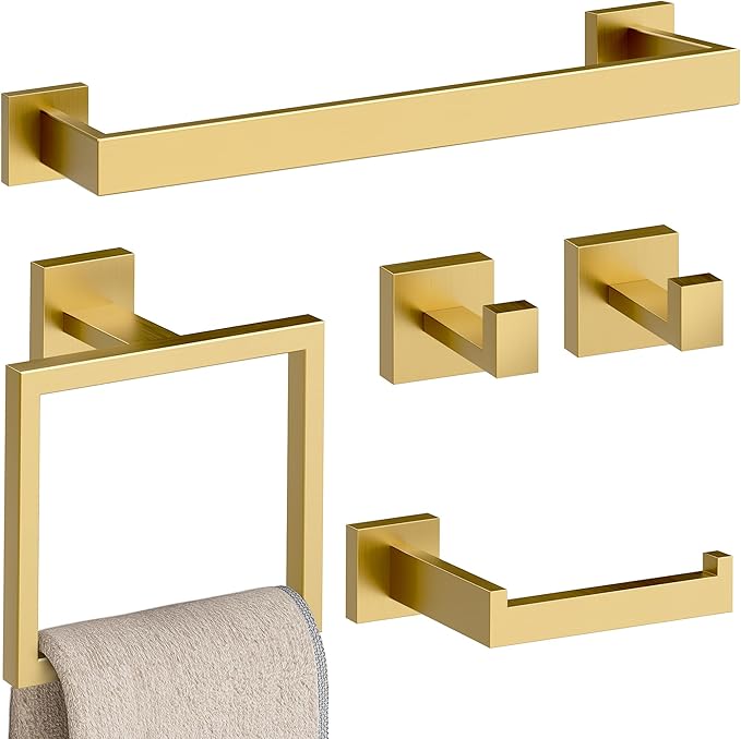 5-Piece Bathroom Hardware Accessories Set, 23.6 Inch SUS304 Stainless Steel Towel Bar Set, Wall Mounted Bathroom Towel Holders, Towel Hooks with Toilet Paper Holder