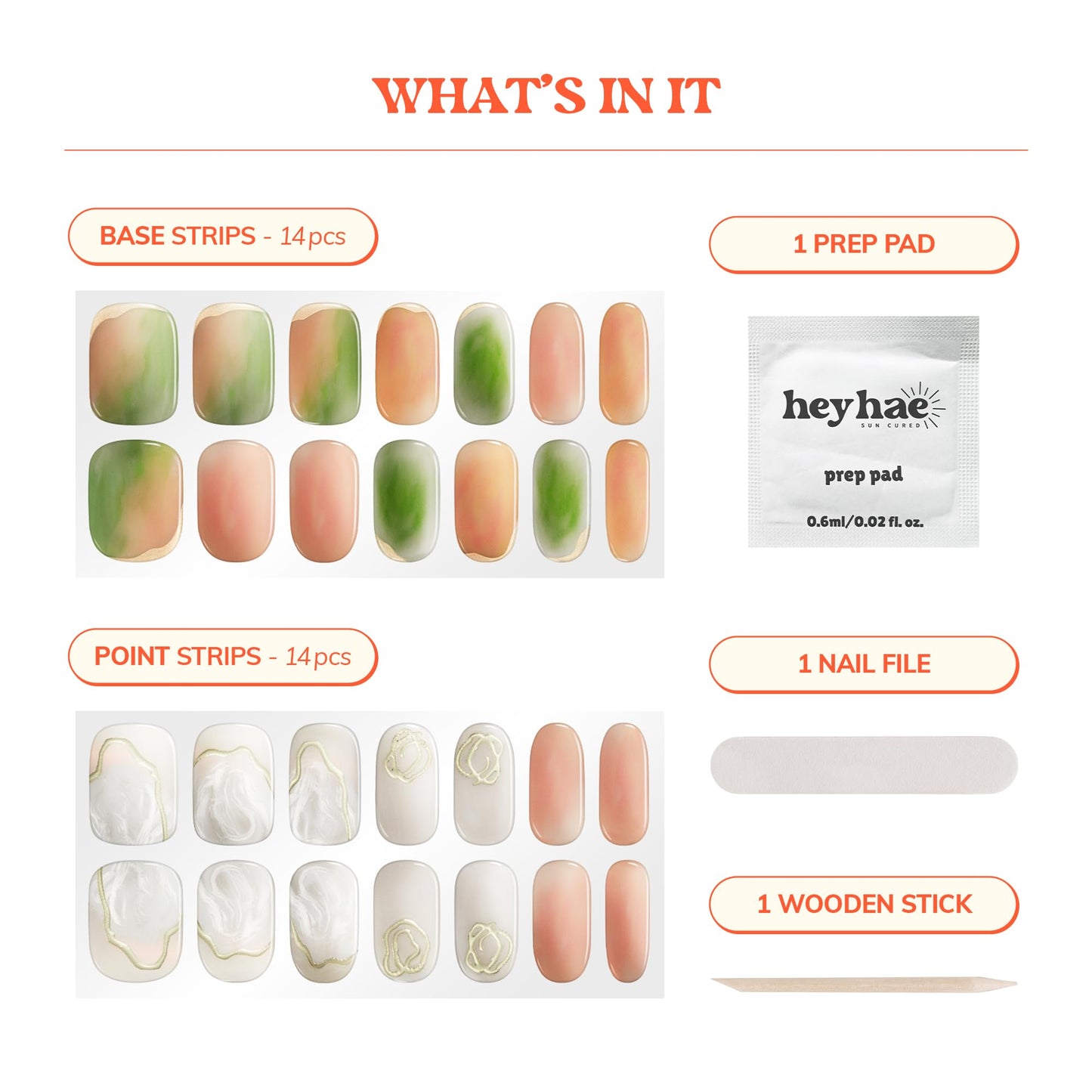 Heyhae Semi Cured Gel Nail Strips | No LED Lamp Needed | Marble, Glitter, Spring | Easy Apply & Remove, Salon Quality |Includes 28 Strips, 1 Prep Pads, Nail File & Wooden stick- Hey, Chase Your Dreams