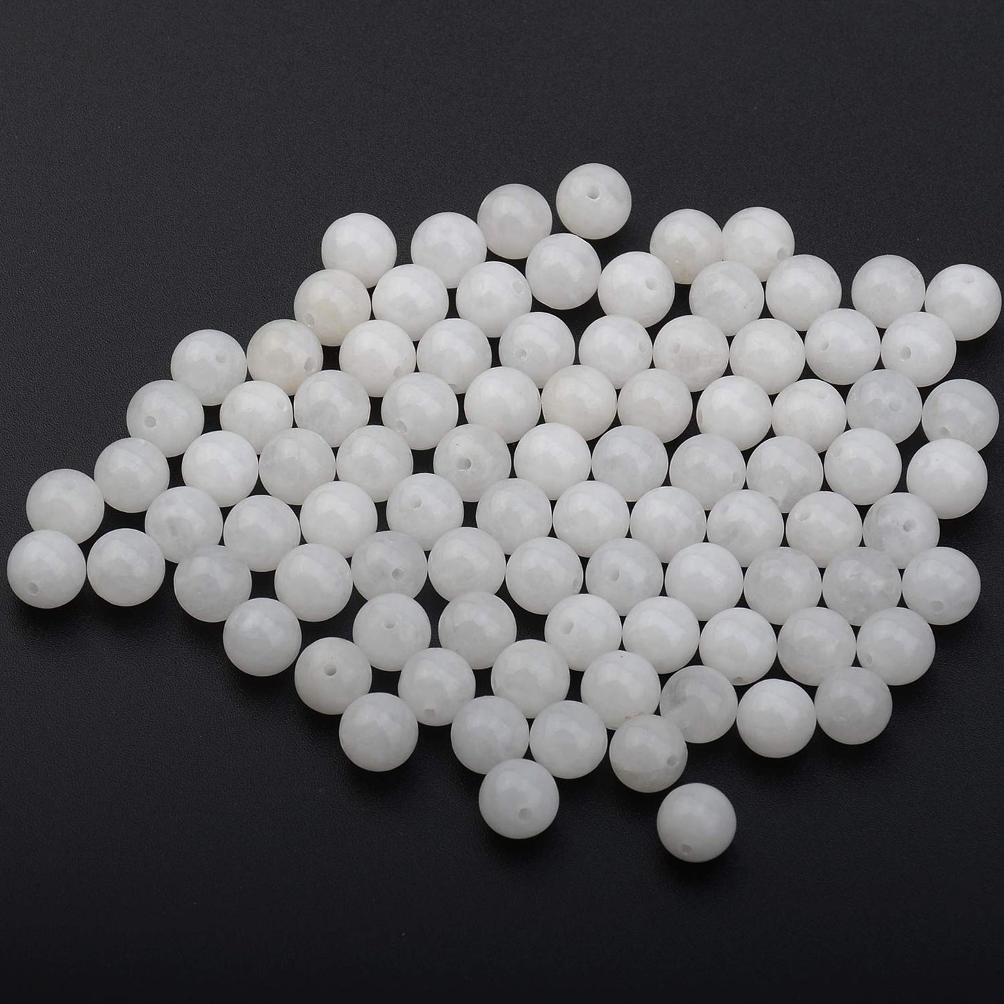 LPBeads 100PCS 8mm Natural White Jade Beads Gemstone Round Loose Beads for Jewelry Making with Crystal Stretch Cord
