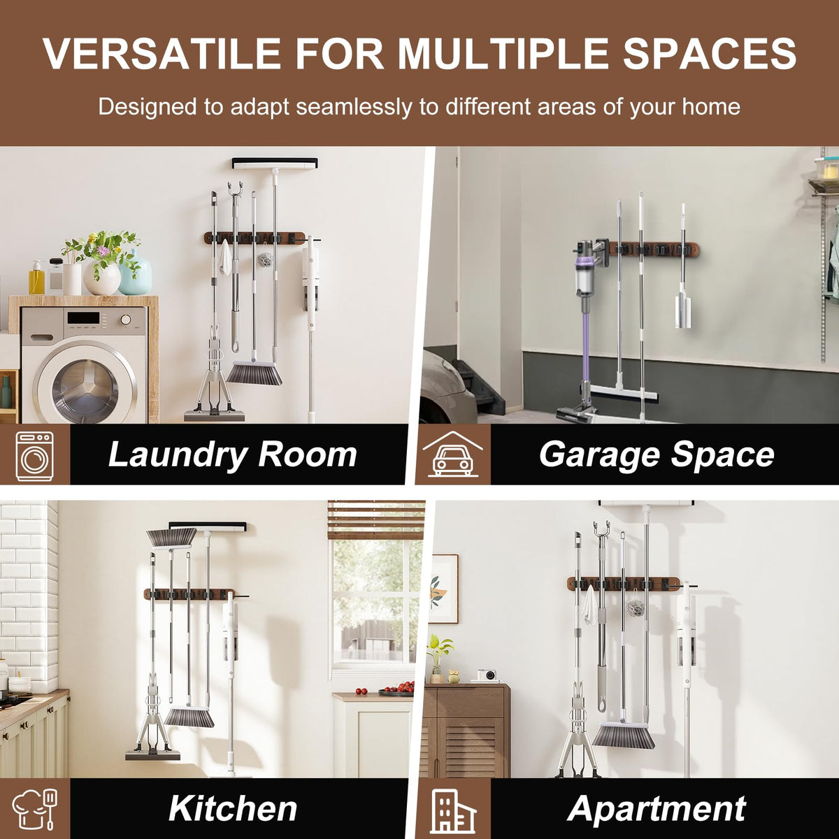 Broom Holder Wall Mount With Vacuum Cleaner Holder