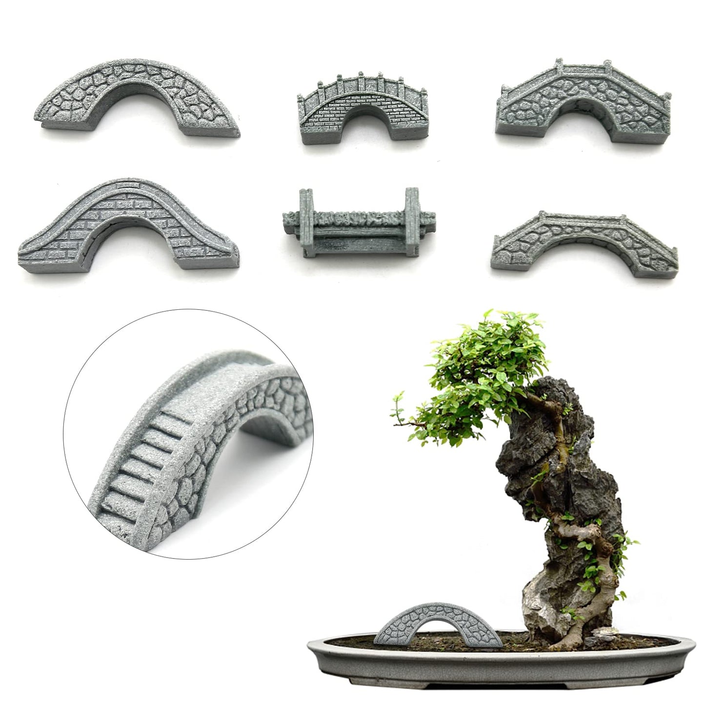 MDEOOSKY 6PCS Mini Stone Bridge Ornaments for Garden Outdoor Decor Porch Yard Potted Plants Micro Landscaping Tiny Home Kit Art Statues Ornament