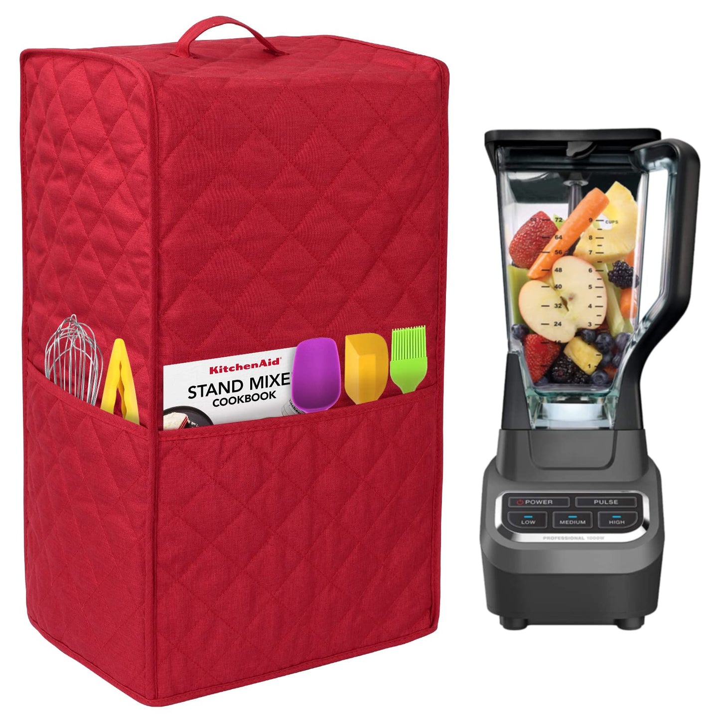 Kitchen Blender Dust Cover,Blender Covers Compatible with Ninja Foodi Blender,Blender Covers For kitchen Appliance Covers,Blender Cover with Accessory Pocket. (Red)