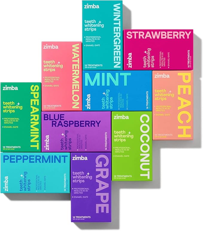 Zimba Teeth Whitening Strips 3-Pack Bundle (Mint, Spearmint, Coconut) | Vegan Whitening Strip Enamel Safe Teeth Whitening Hydrogen Peroxide Teeth Whitener for Coffee, Wine, Tobacco, and Other Stains