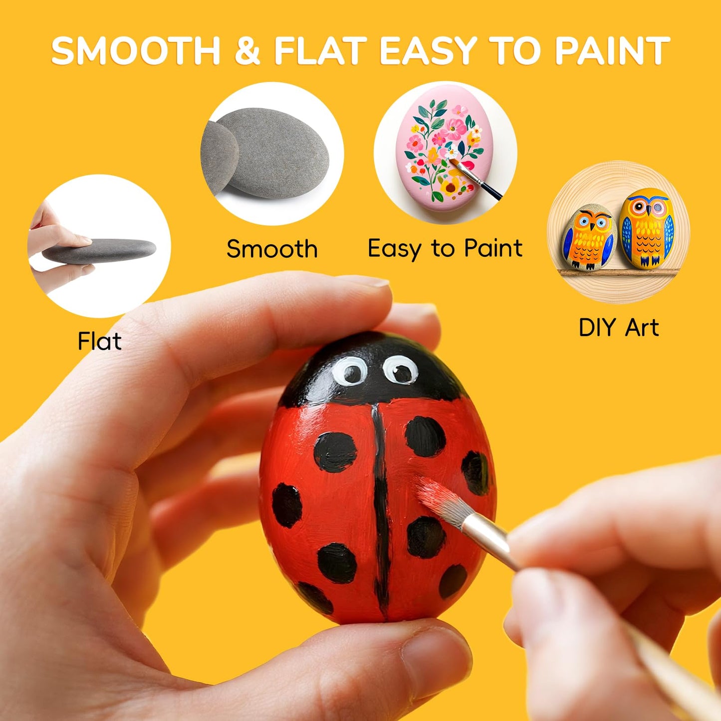Simetufy 100pcs 1.5-3in River Rocks for Painting,2 Sizes Flat Smooth Rocks for Arts & DIY, Kindness Rocks, Paint Stones for Craft (50pcs Each Size: 1.5-2in, 2-3in)
