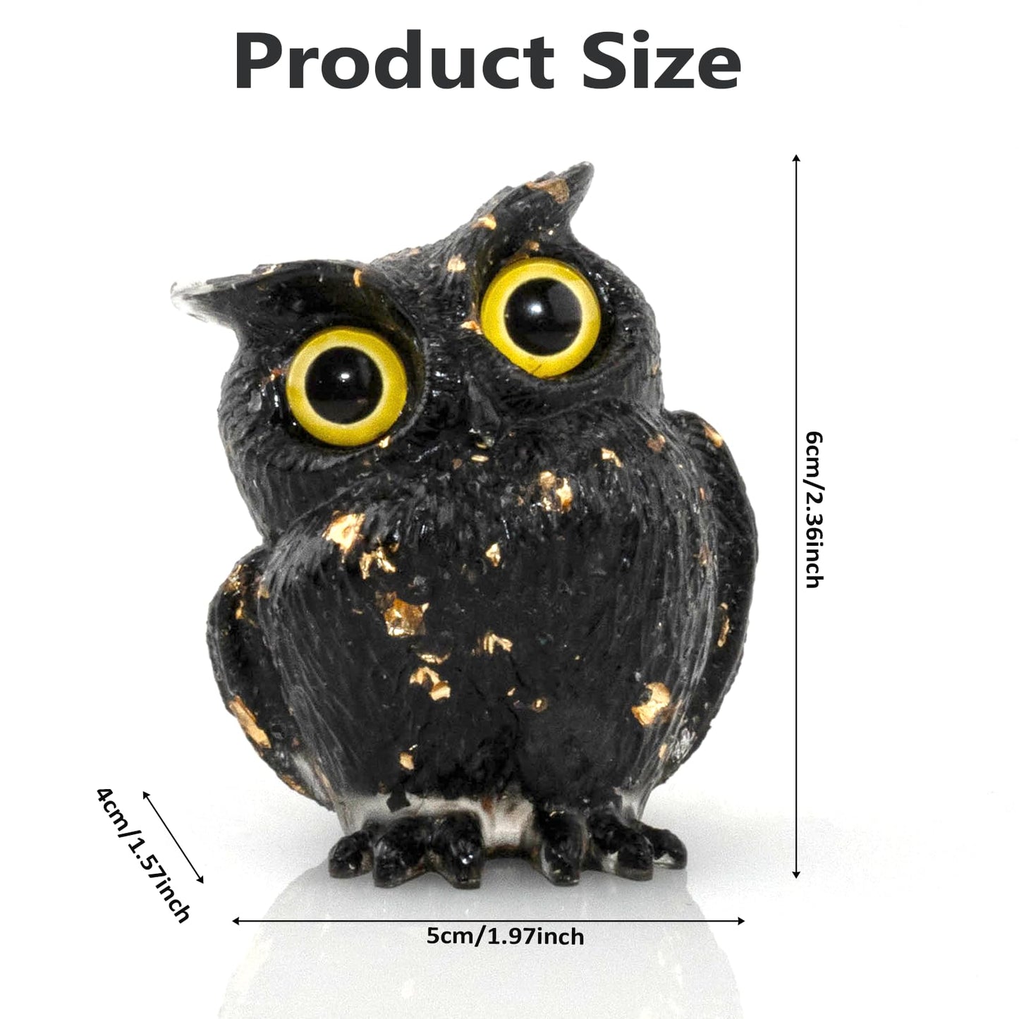 PinpinPony Owl Statue, Natural Gemstones Decor for Home Office, Shelf Display Figurine, Handcrafted Unique Owl Sculpture(Black)
