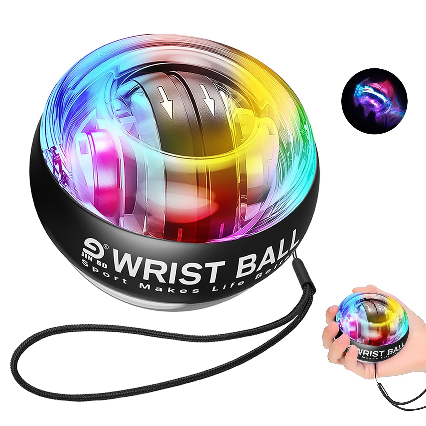 JIN BD Wrist Ball LED Auto-Start Gyro Ball – Desk Toy & Wrist Trainer for Gamers & Office Workers (Relieves Fatigue & Carpal Tunnel Syndrome)