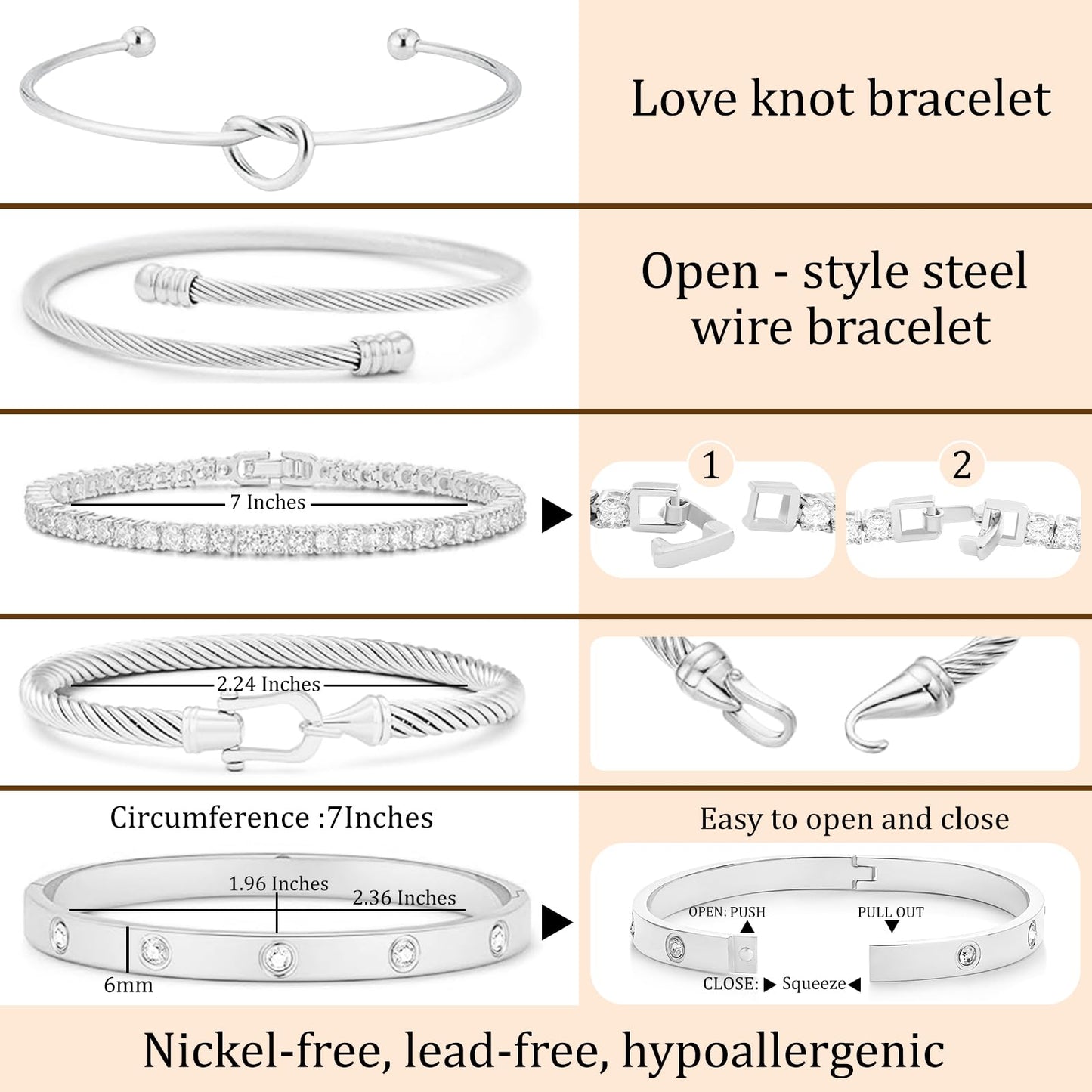 FAFUGA 18 K Silver Plated Love Bangle Bracelet Stack Cuff Jewelry for Women Jewelry Set for Women Gift with Box (style18)