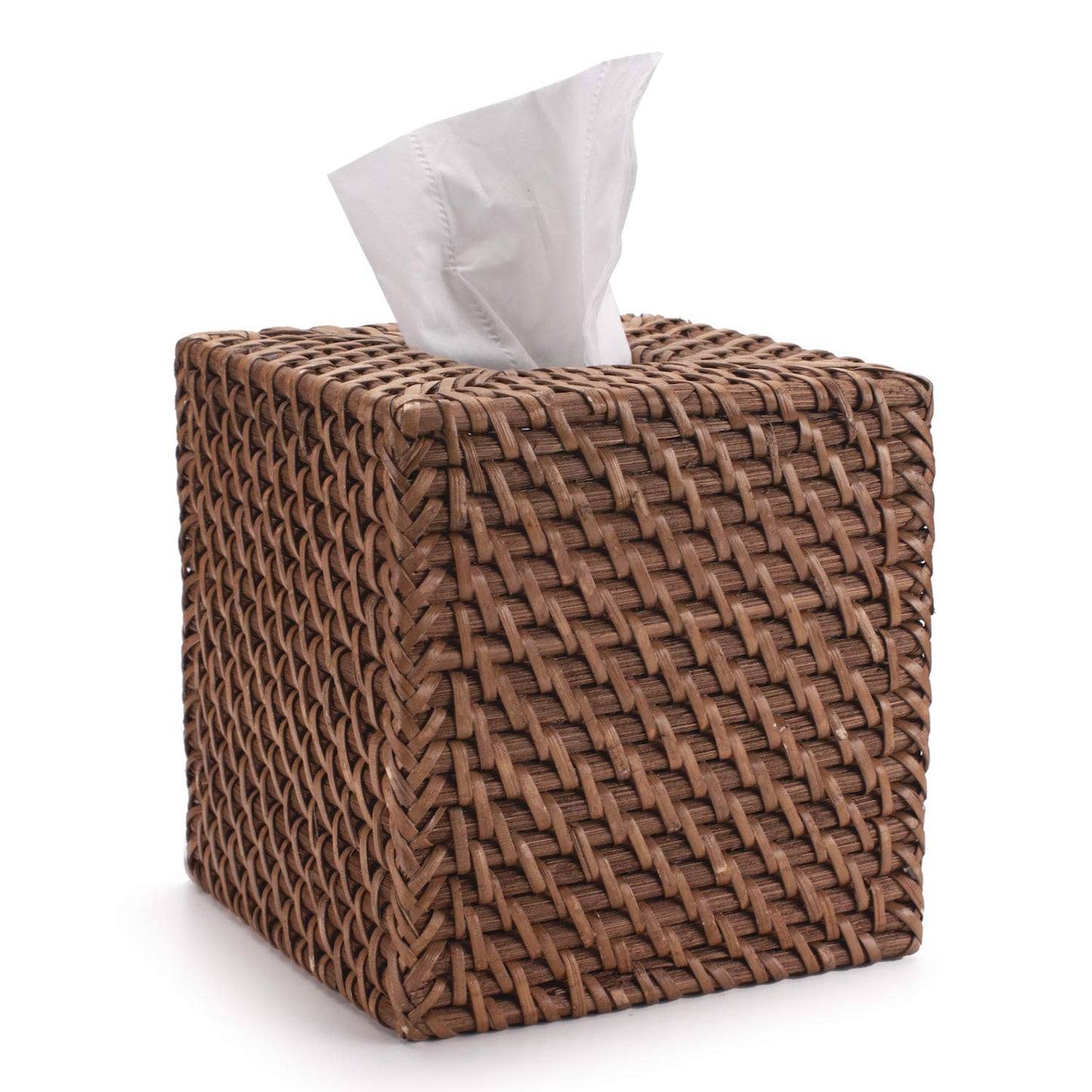 Rattan Tissue Box Cover Natural Woven Facial Napkin Holder Square (Honey Brown, 5.5x5.5x5.9 Inch)