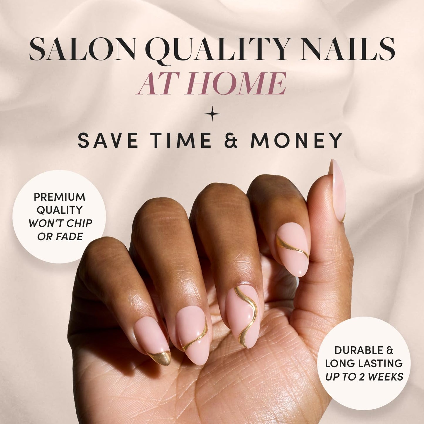 Glamnetic x GLAMZILLA Press-On Nails & Adhesive Nail Tabs - I AM A RICH MAN? | Short Almond Fake Nails with Gold Foil | 15 Sizes - 30 Nail Kit with Adhesive Tabs