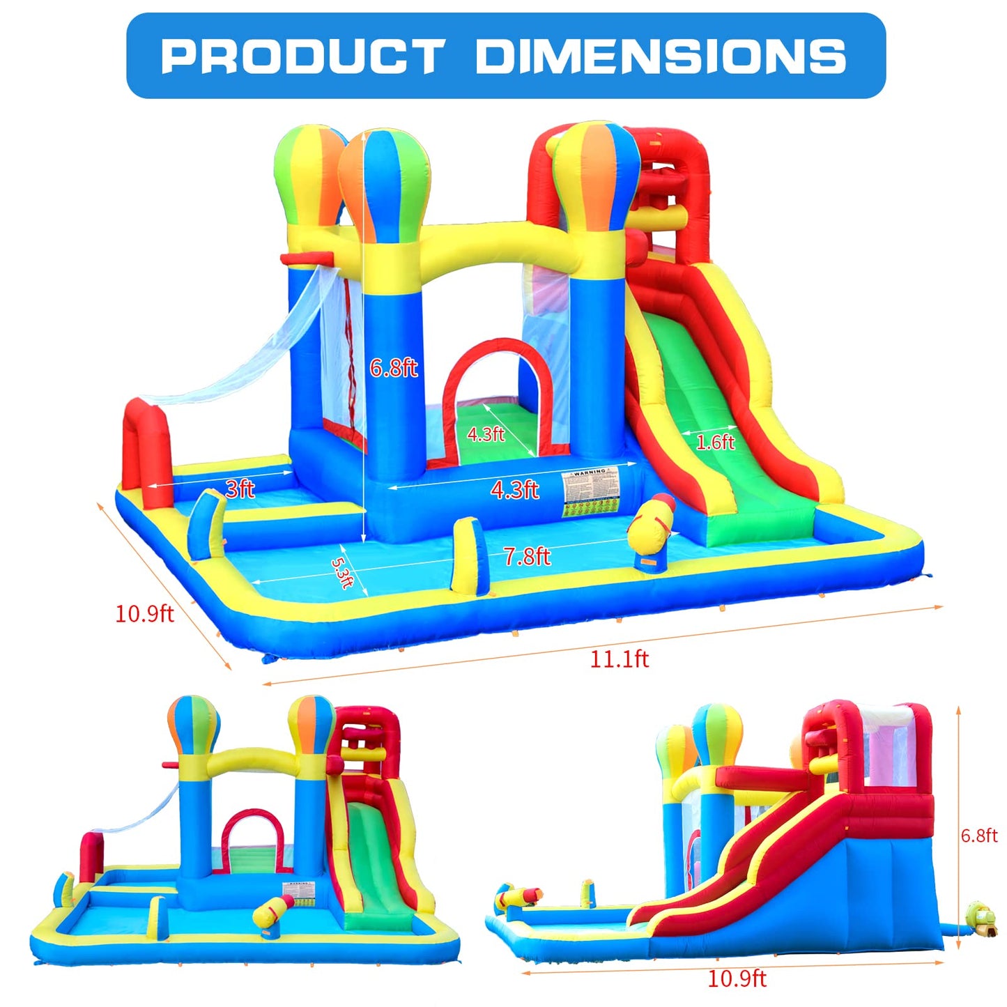 Baralir Inflatable Bounce House with Water Slide – Backyard Inflatable Water Park with 4 Sprinklers, 2 Splash Pools, Fits 5 Kids, Perfect for Summer Fun & Cooling Down