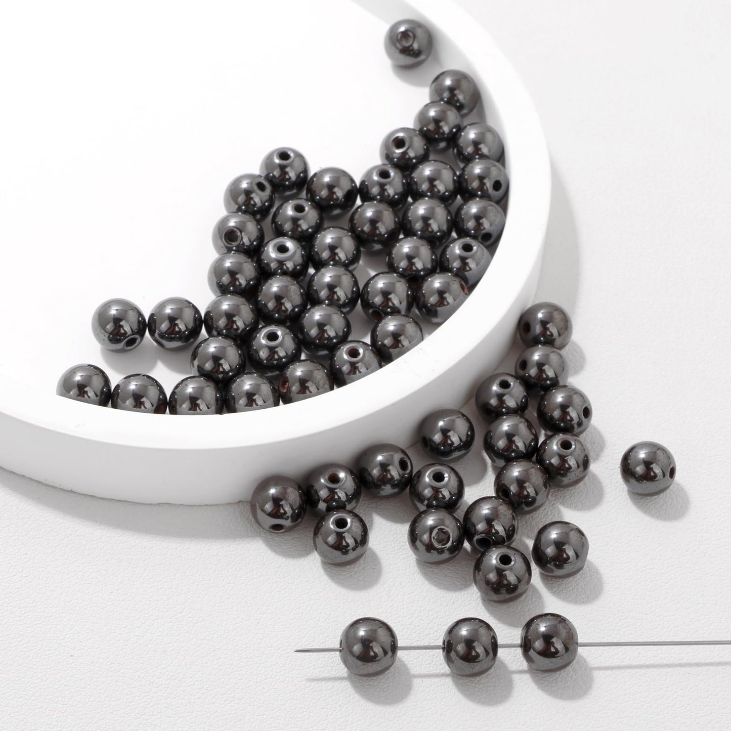 Risyfjew 100PCS 8mm Natural Hematite Beads Gemstone Round Loose Beads for Jewelry Making Chakra Crystal Stone Beads for Bracelets Necklace Earrings Making Supplies (100pcs/Strand)