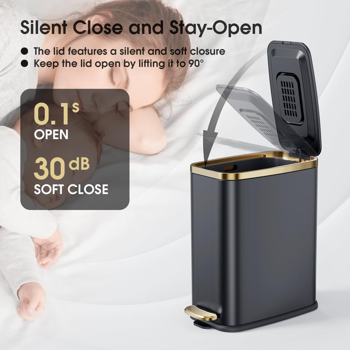 Small Bathroom Trash Can with Lid Soft Close
