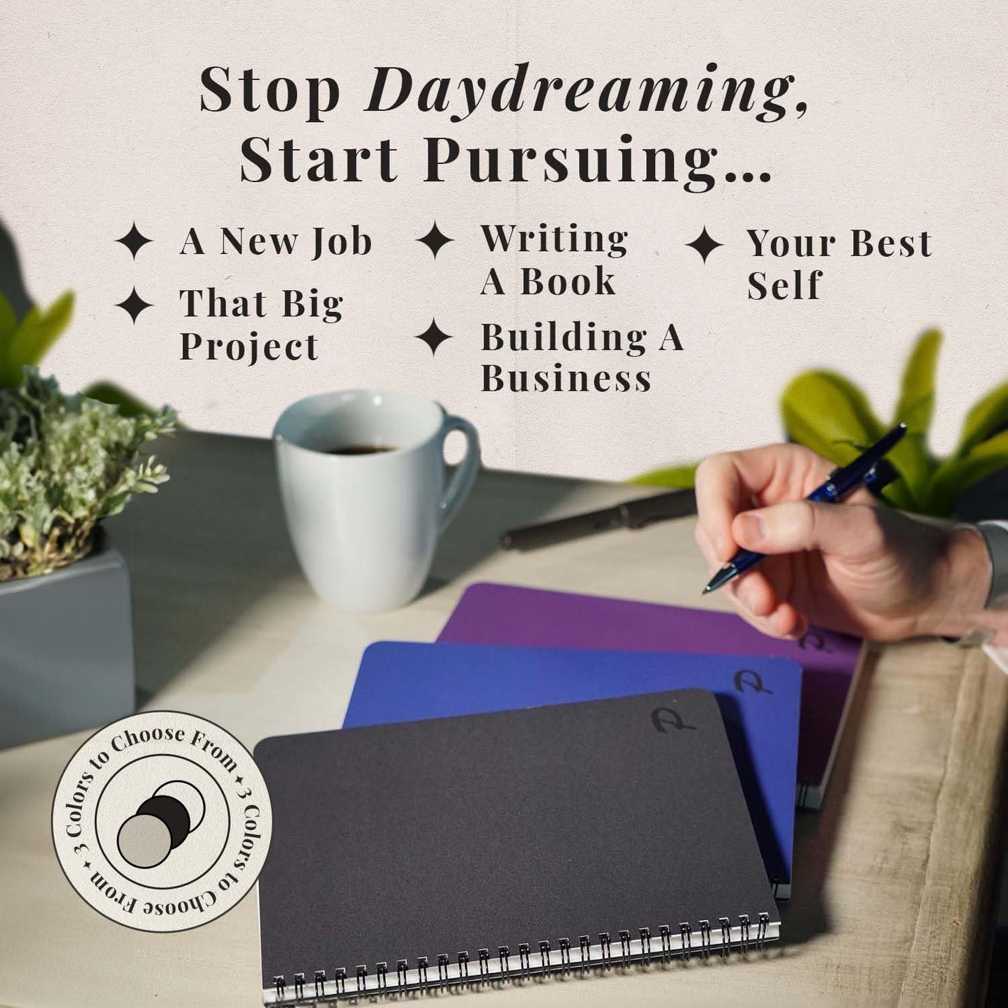 Pursuit Goal Journal - 6 Month Undated Productivity Planner for Goal Setting - Daily Planner, Weekly Planner, Monthly Planner, Notebook, 6x8.5inch (Purple)