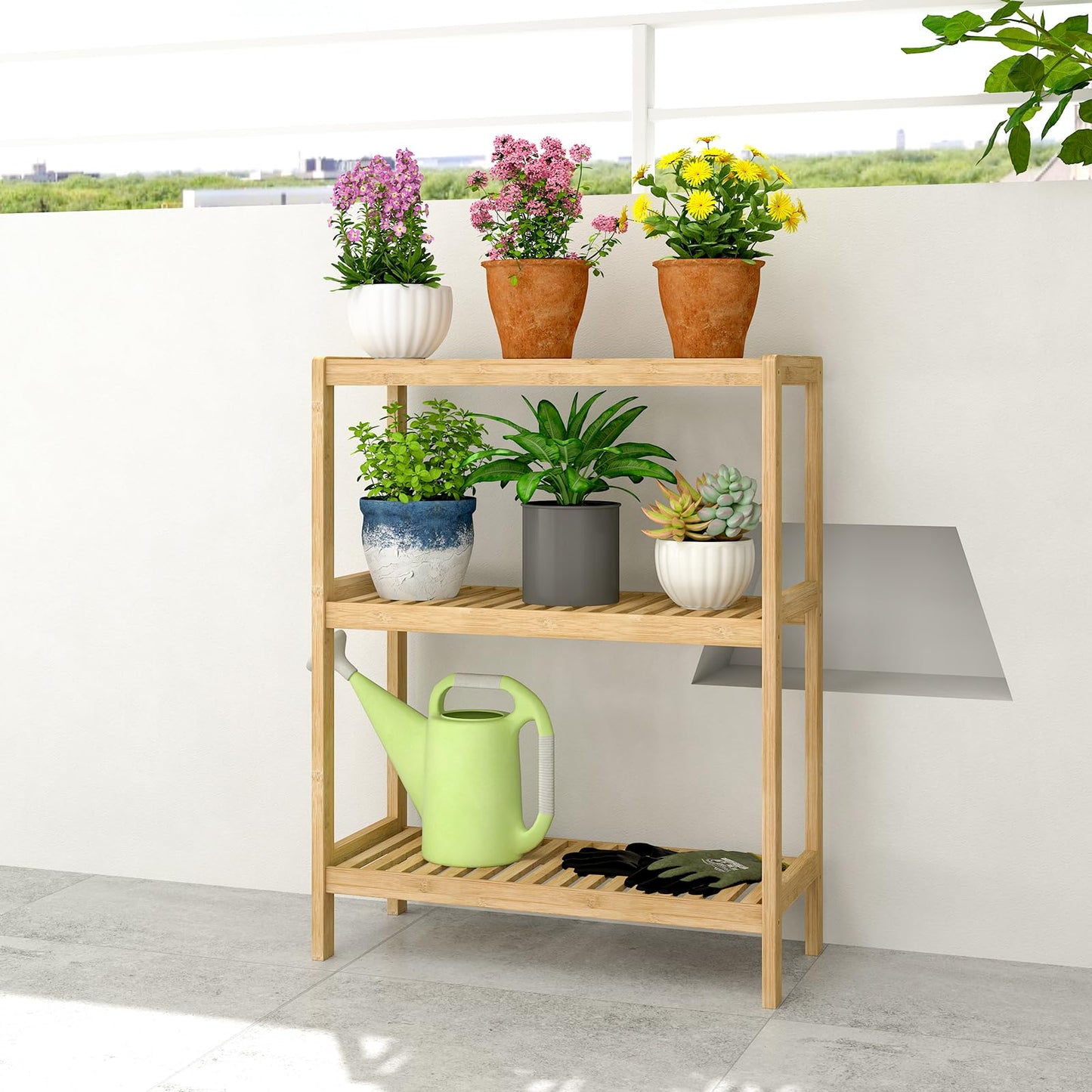 Elepude Bamboo Bathroom Shelf, Stand Utility Storage Shelf Multifunctional Bathroom Kitchen Living Room Holder Plant Flower Stand (3-Tier)