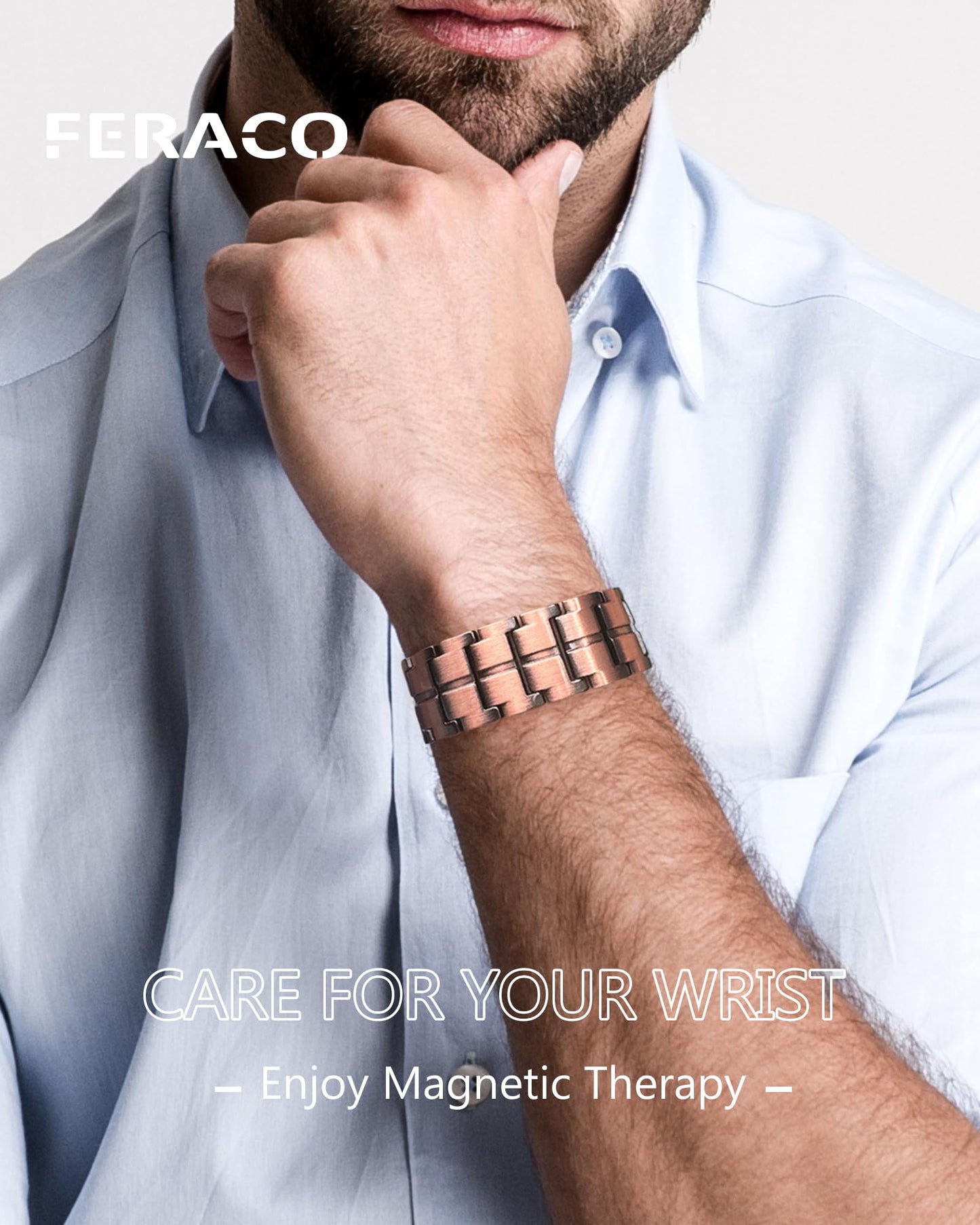 Feraco Copper Bracelet for Men 3X Strength,Magnetic Therapy Bracelet Copper Jewelry with Powerful 3800 Gauss Magnets