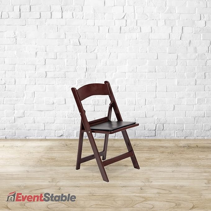 EventStable Titan PRO Resin Folding Chair - Mahogany Indoor/Outdoor Lightweight Folding Chair with Vinyl Padded for Weddings Parties Events - 50 Pack