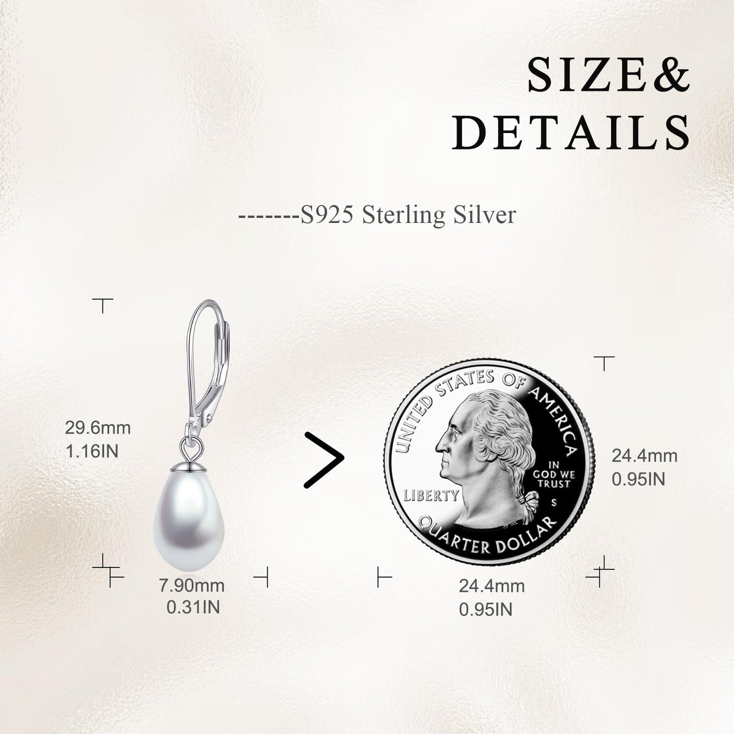 925 Sterling Silver Pearl Leverback Earrings Dangle Drop Jewelry Gifts for Women (Teardrop White Pearl)