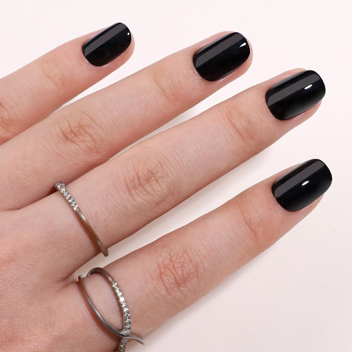 Black Press on Nails Short - RTKHFZE Soft Gel Press on Nails Short Square Fake Nails with Nail Glue,Fit Perfectly,Reusable Stick on Nail in 16 Sizes - 32Pcs False Nails Kit