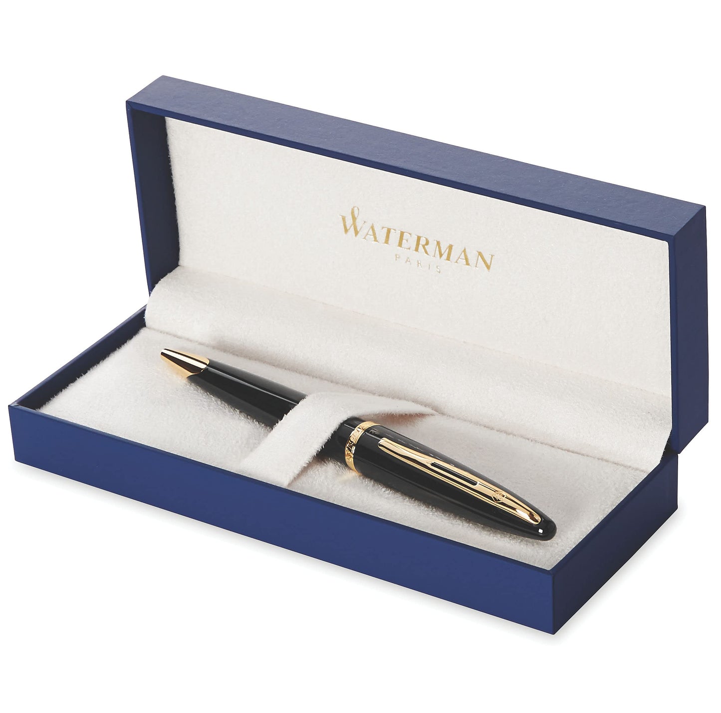 Waterman Carène Black Sea Ballpoint Pen, High-Gloss Black & 23k Gold Clip, Medium Point with Blue Ink Cartridge, Gift Box