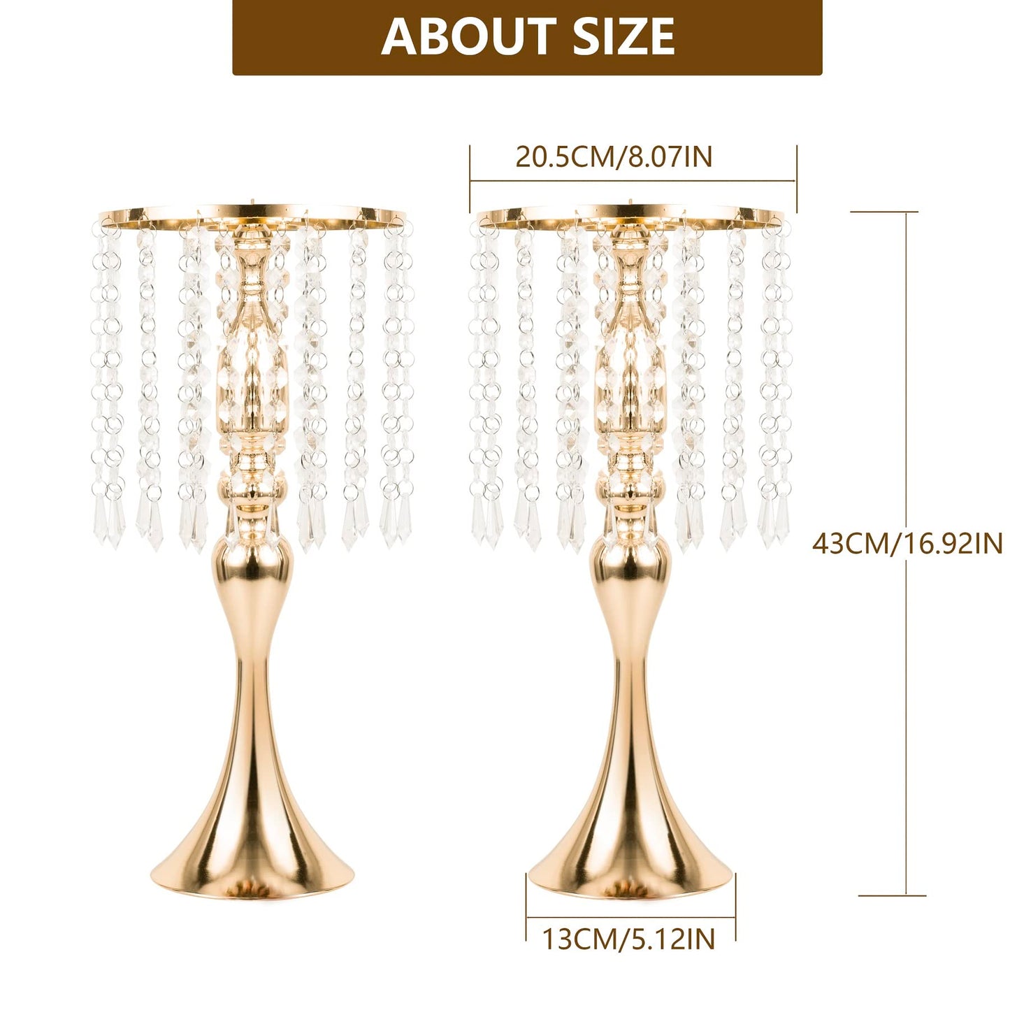 LANLONG Set of 2 Crystal Wedding Table Centerpieces Gold Flower Stand Vases Centerpiece Decorations for Reception Party Home Decor