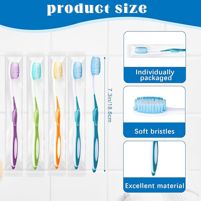 Maxcheck 200 Pack Colorful Prepasted Disposable Toothbrushes Bulk Individually Wrapped Toothbrushes with Toothpaste for Travel Hotel Donation Homeless Gift (Blue,Orange,Green,Purple)