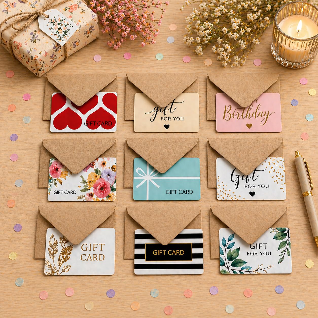 Kraft Mini Envelopes Brown Kraft Gummed Envelopes for Gift Cards and Business Cards (4"x2.75" 60 Pack)