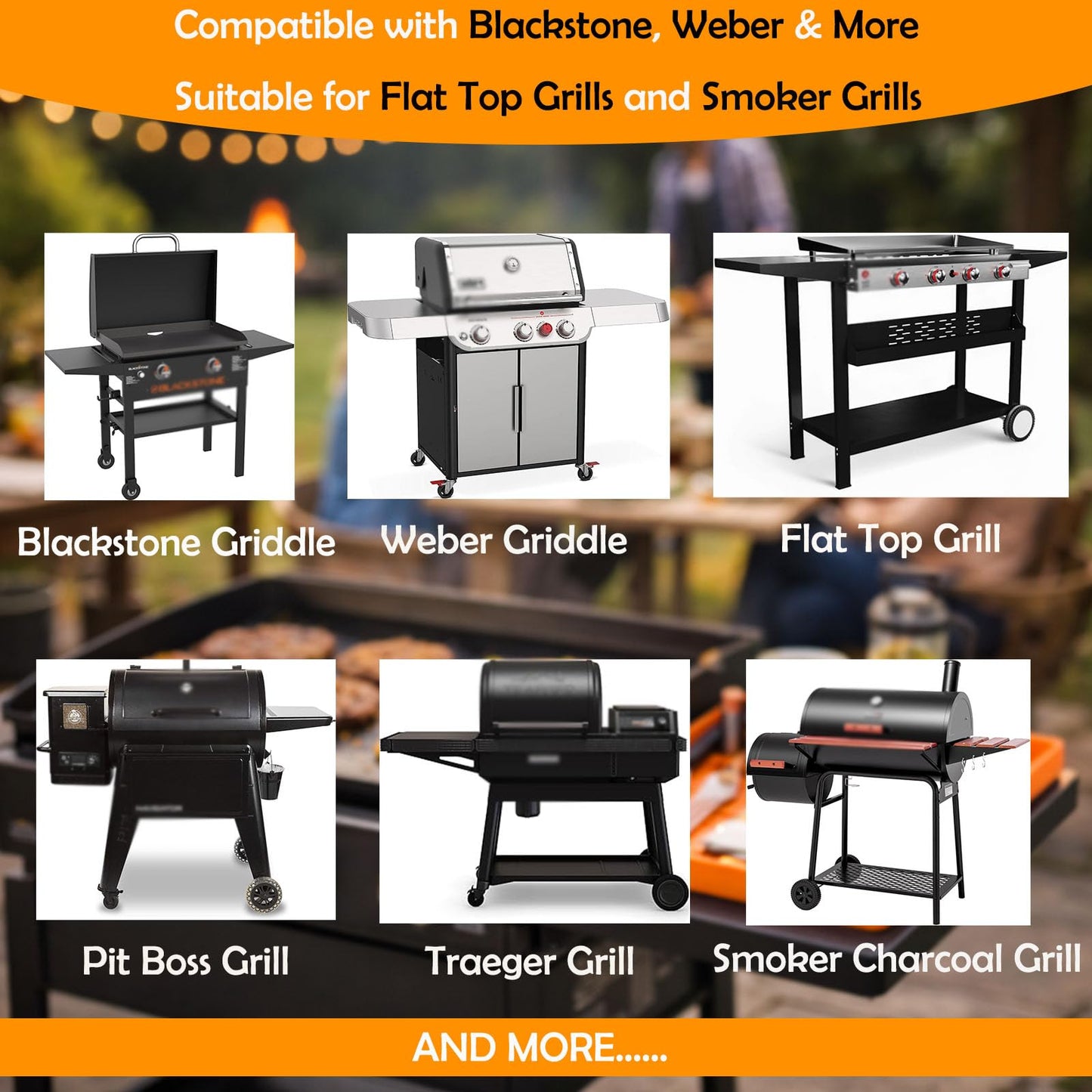 Silicone Griddle Tool Mat Compatible with Blackstone Weber - Flat Top Grill Pellet Smoker Side Shelf Spatula Mat with Drip Pad - Kitchen Cooking BBQ Grilling Accessories - Gift for Men(Orange)