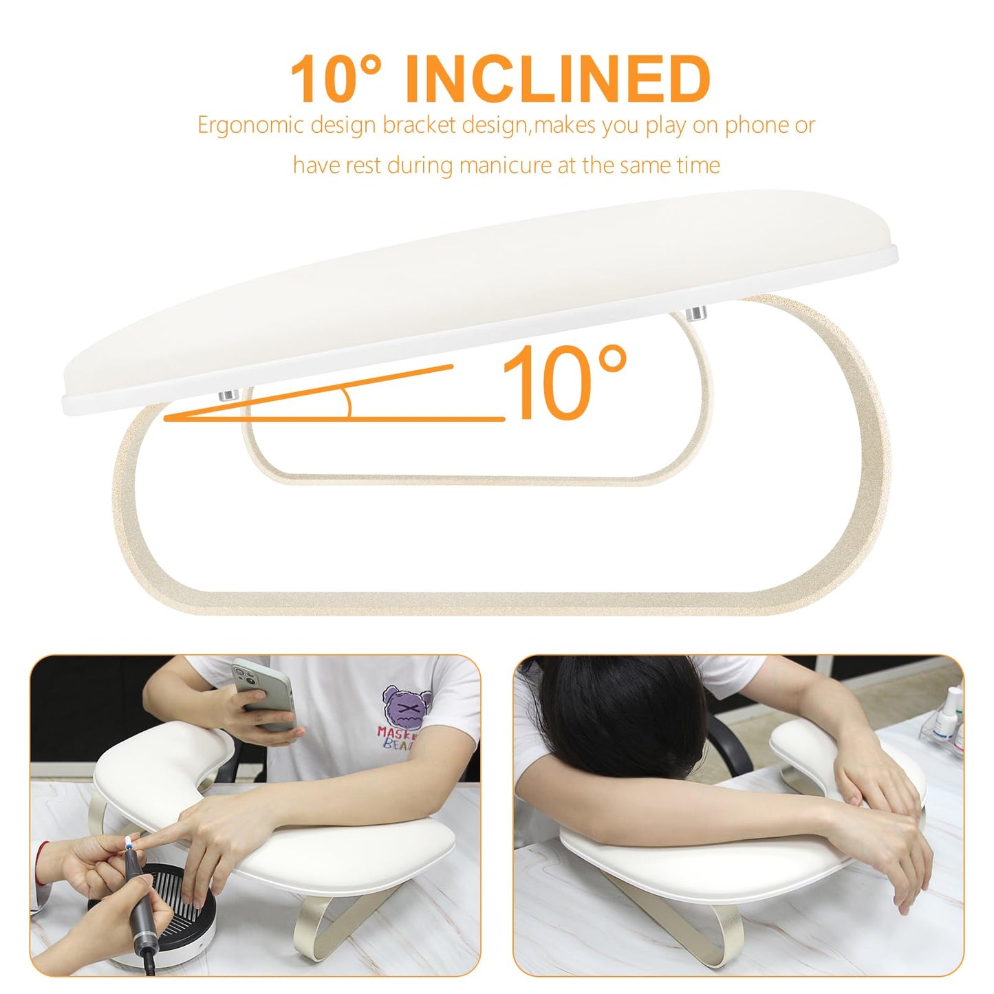 Arm Rest for Nails Tech,U Shaped Manicure Arm Rest Stand with Aluminum Alloy Hand Rest Holder,Cleanable Leather Nail Hand Rest Pillow for Acrylic Nails Art Salon(White)