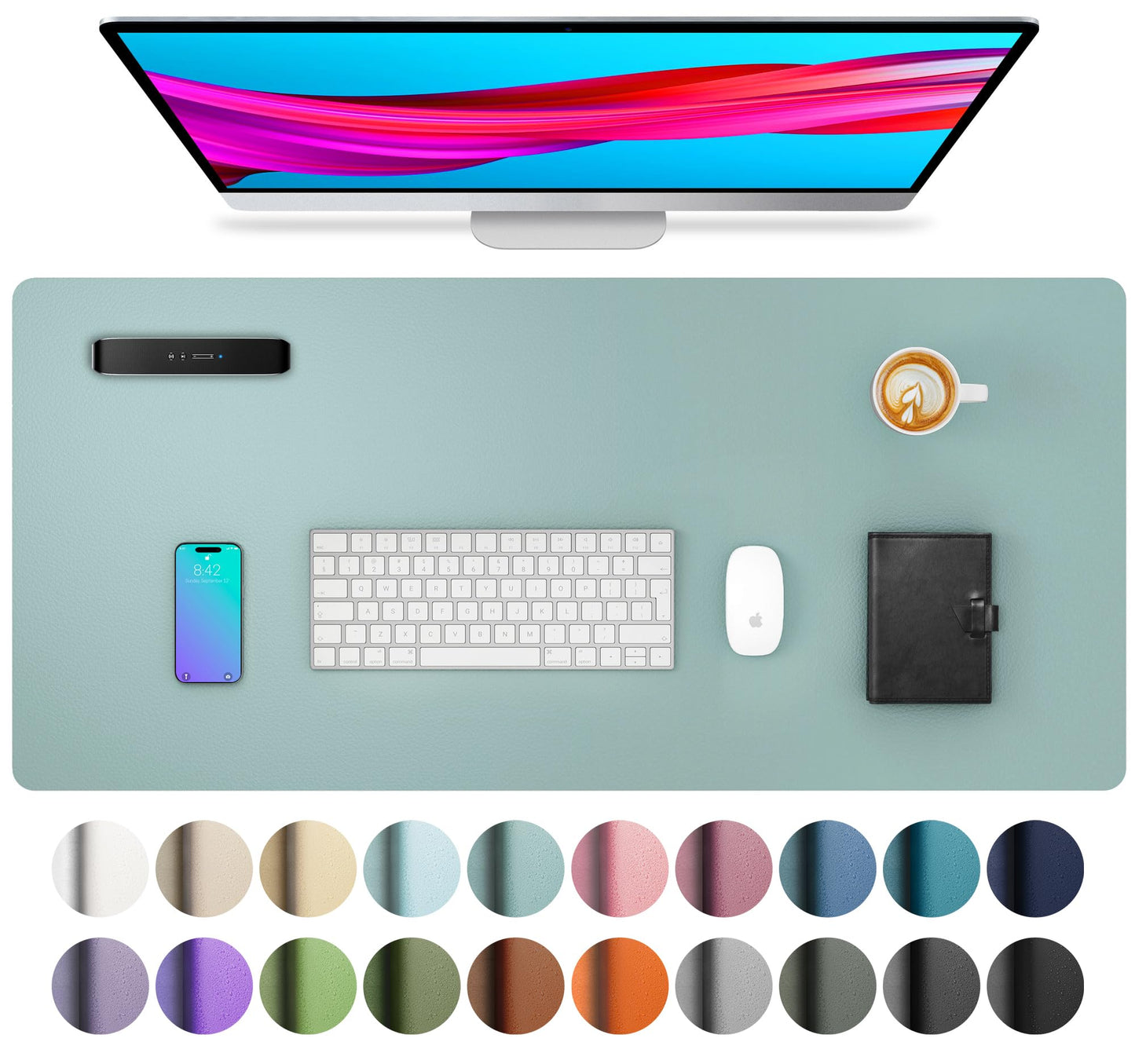 Aothia Leather Desk Pad Protector, Mouse Pad, Office Desk Mat, Non-Slip PU Leather Desk Blotter, Laptop Desk Pad, Waterproof Desk Writing Pad for Office and Home (Light Blue,31.5" x 15.7")