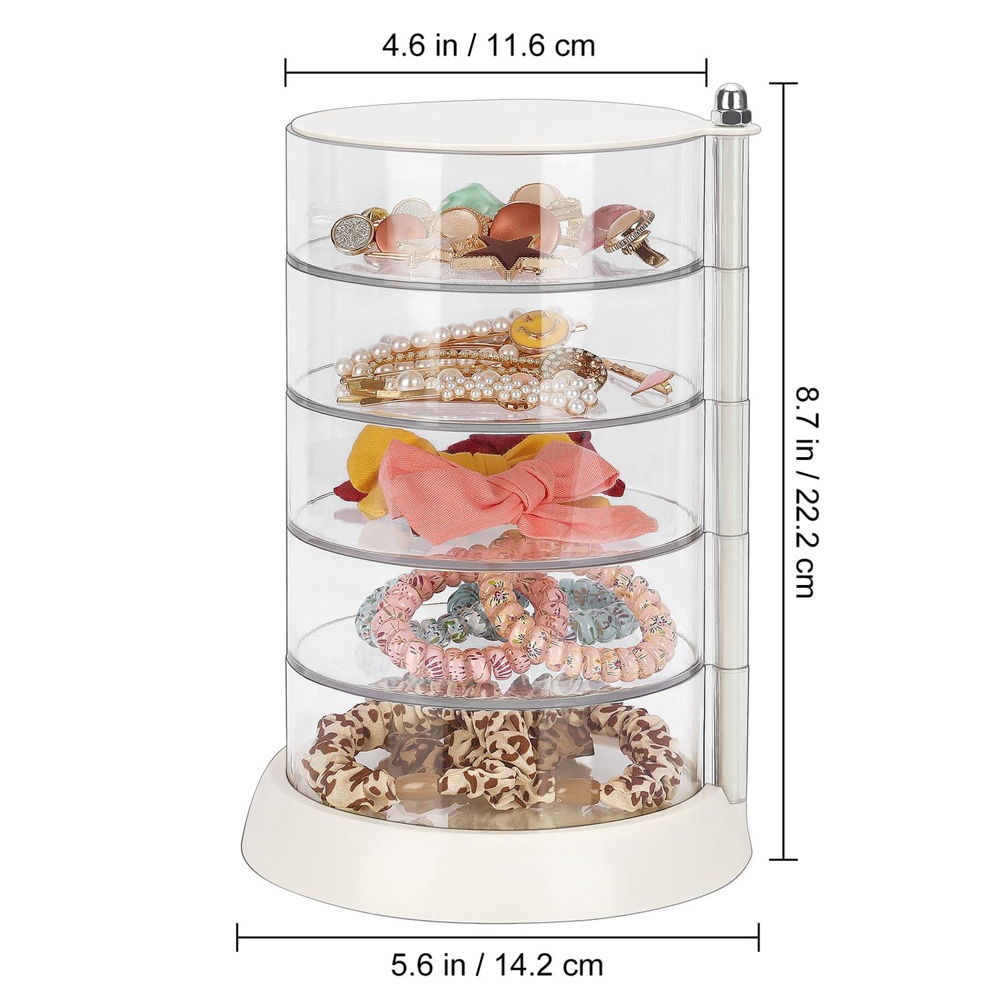 JessLab Hair Accessories Organizer, Clear 5-Layer Acrylic Organizer for Girl Hair Tie, Classify Storage by Layer Box for Hair Accessories & Bracelets Rings Bangles
