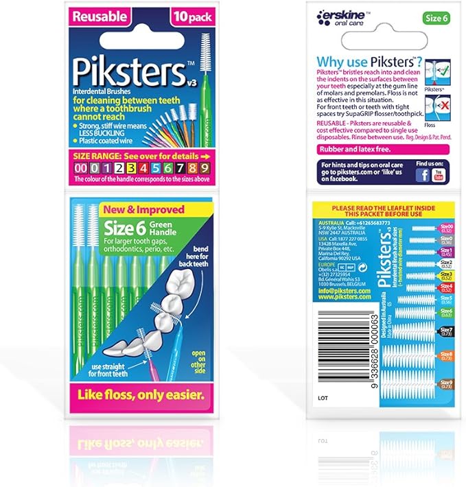 Piksters Interdental Brushes, Size 6, Green Handle