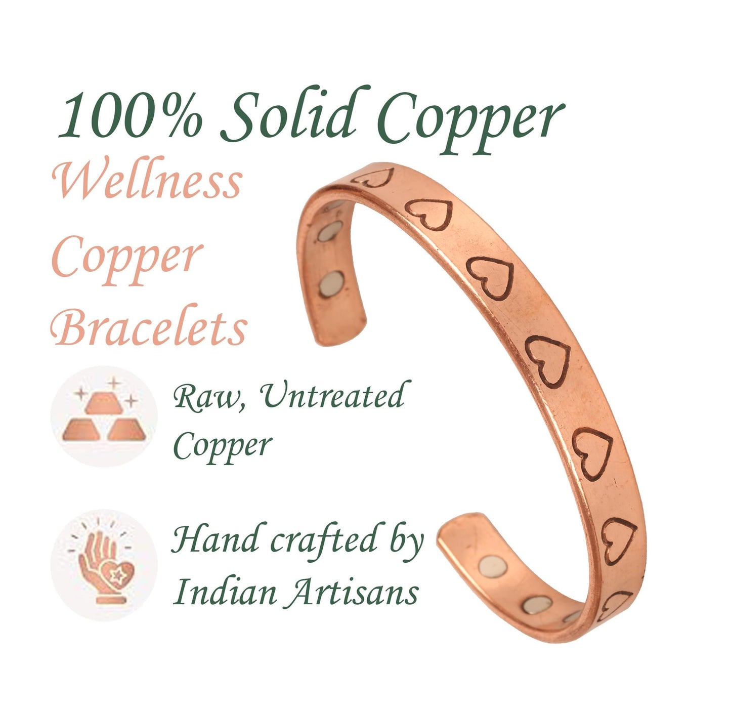 Touchstone - Symbolic Love Heart Shape - Copper Bracelet Tibetan Style. Hand Forged with Solid and high Gauge Pure Copper.KRBRA149-01-C_REM