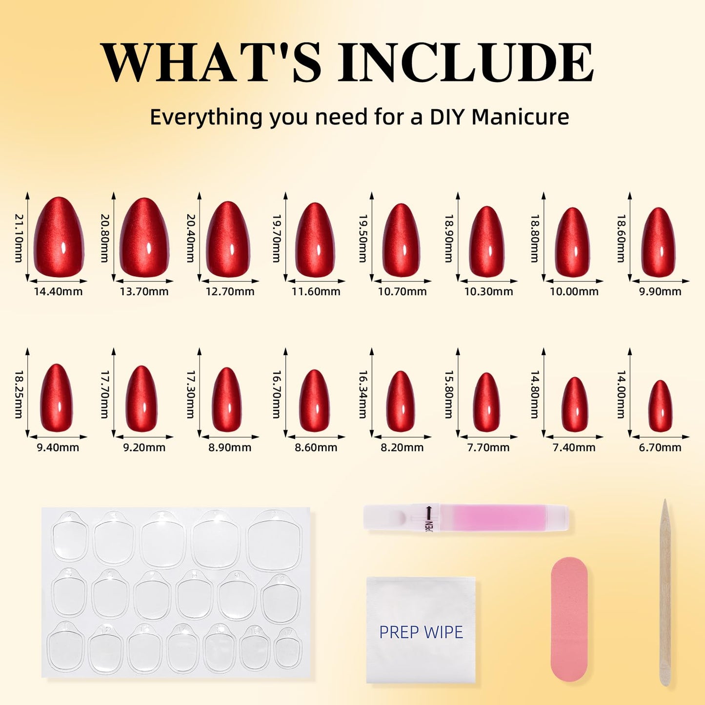 Leefrei Cherry Red Cat Eye Press On Nails - Short Almond Red Cat Eye Glow False Nail Tips Women, DIY Glossy Fake Nails Kit with Glue, Reusable Nails Short in 16 Sizes - 32pcs, Cherry Catseye
