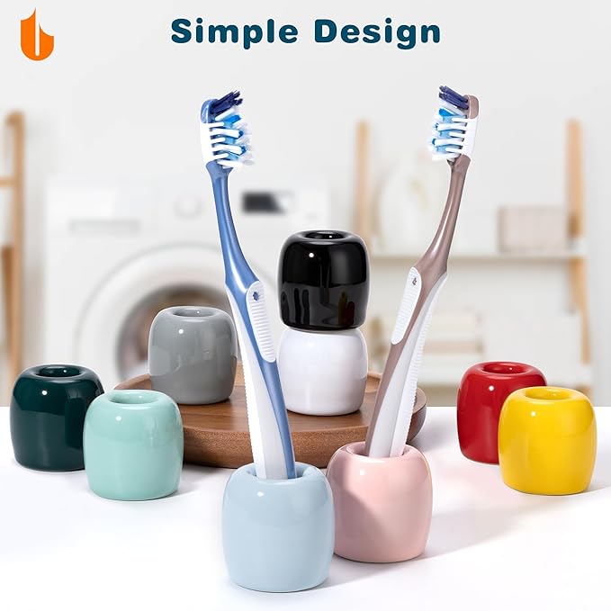 Urbanstrive Ceramic Toothbrush Holders for Bathrooms, Sleek Tooth Brush Holder Toothbrush Stand Tooth Brushing Holder, Portable Bathroom Accessories Organizer, White, 2 Pack