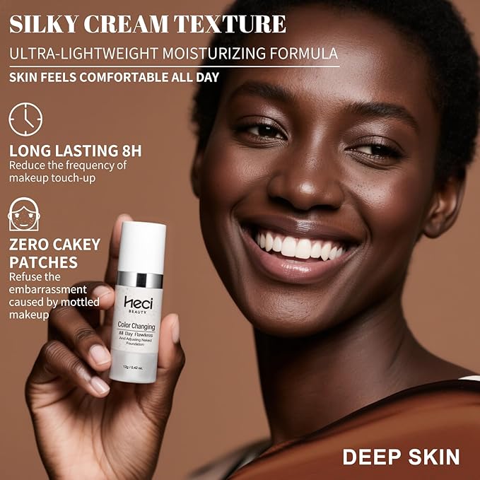 Color Changing Foundation,2 Pack Travel Size, Light Coverage, Improves Uneven Skin Tone, Lightweight & Lasting,Make up for Flawless Liquid Foundation,Nature Finish for Deep Skin 0.42 oz