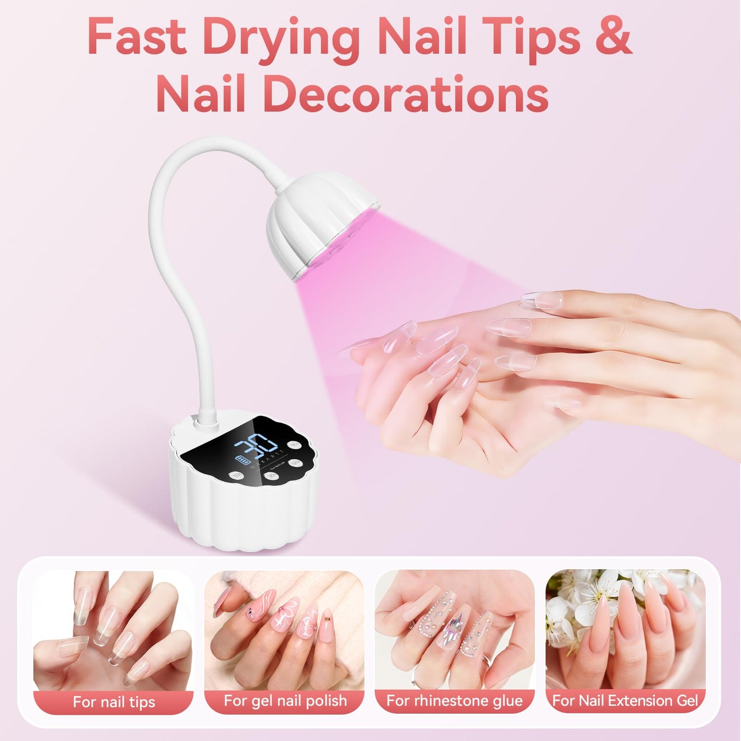 Makartt UV LED Nail Lamp - Gooseneck 58mW/cm² Flash Cure Lamp Rechargeable UV Light for Gel Nails with 4 Times & Auto Sensor USB Cordless Fast Curing Nail Art Design for Salon Home DIY (White)