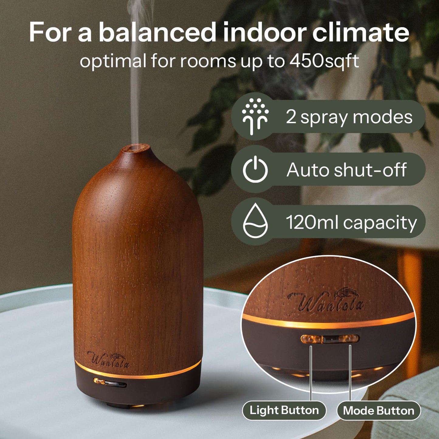 Wanlola 120ml Wood Essential Oil Diffuse - Oil Diffuser for a Pleasant Indoor Atmosphere -Aromatherapy Diffusers for Home or Office