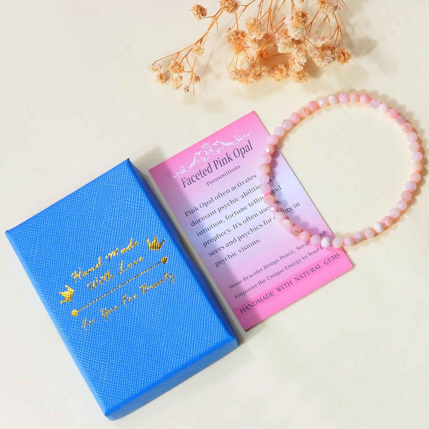 MASSIVE BEADS Natural Genuine Gemstone Beads Healing Crystal Chakra Reiki Jewelry Faceted Round Beads Bracelets (Pink Opal, 3mm)
