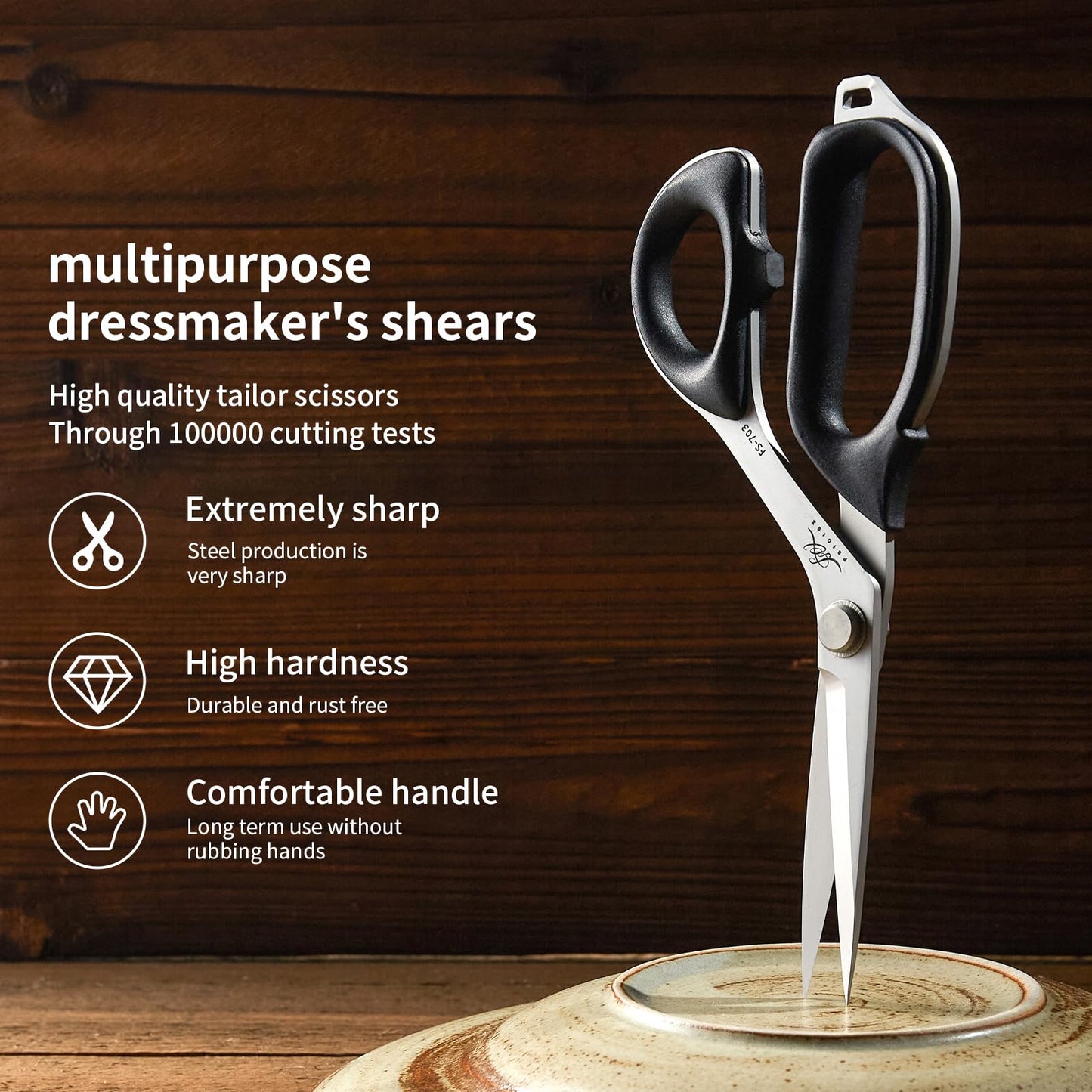 Fabric Scissors Tailor Sewing Shears Heady Duty Multi-Purpose Integral Molding Scissors for Fabric Cutting Leather Dressmaking Comfort Grip Professional Sharp Cloth Scissor (10inch)