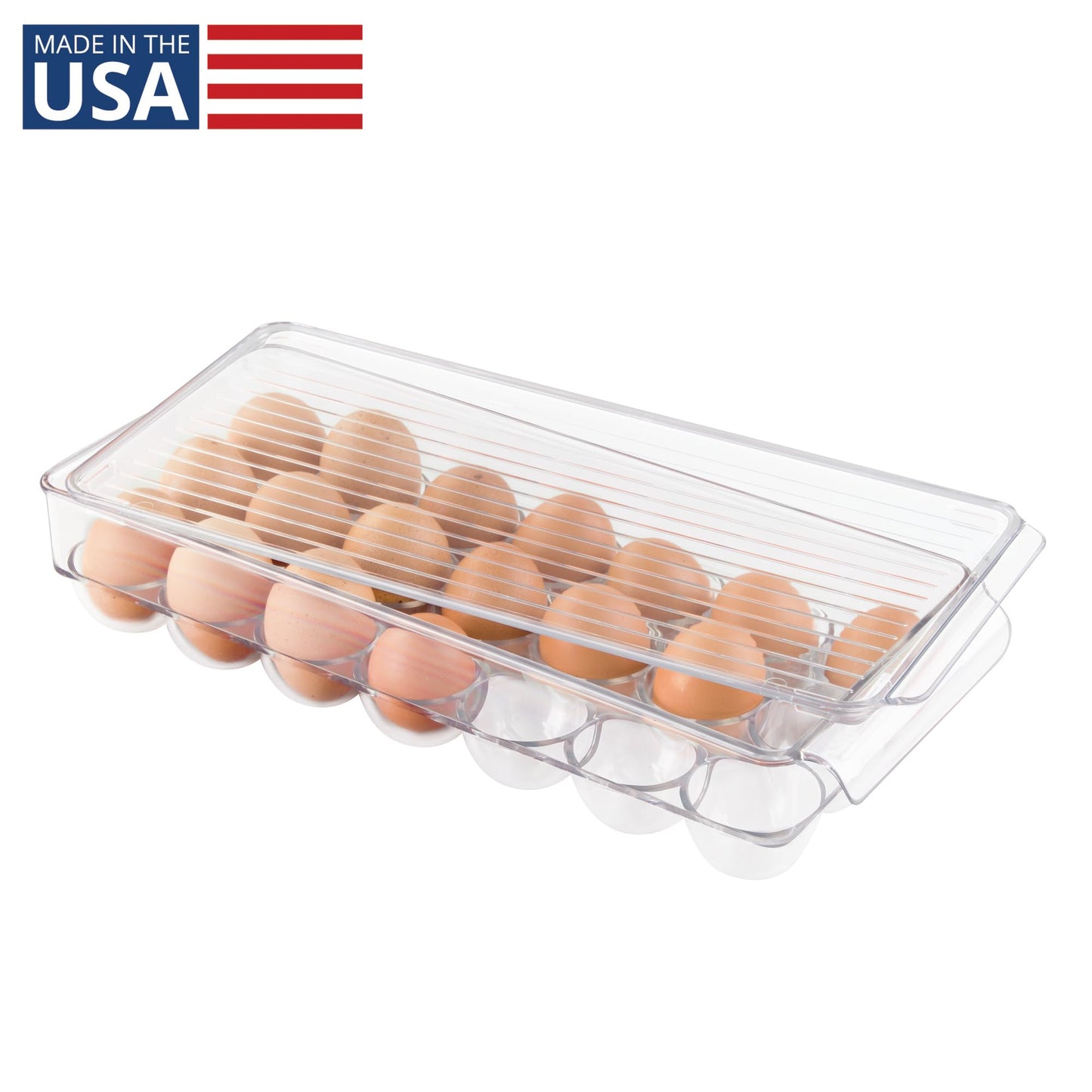 iDesign Clear Plastic Egg Holder for Fridge with Lid - 21 Egg Storage Container Organizer Bin