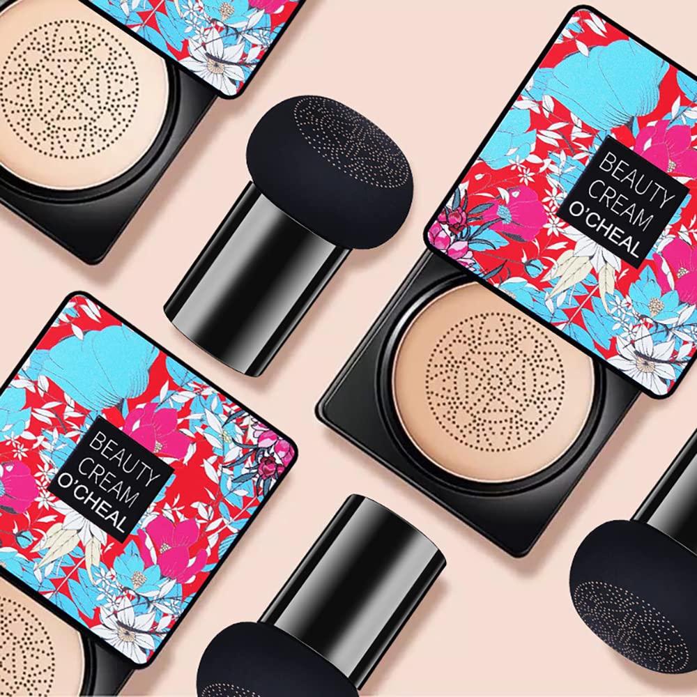 OCHEAL Mushroom Head Air Cushion BB Cream Foundation Cream for Face Makeup Concealer Cushion for Face Comestics Make Up Cushion Compact Ivory