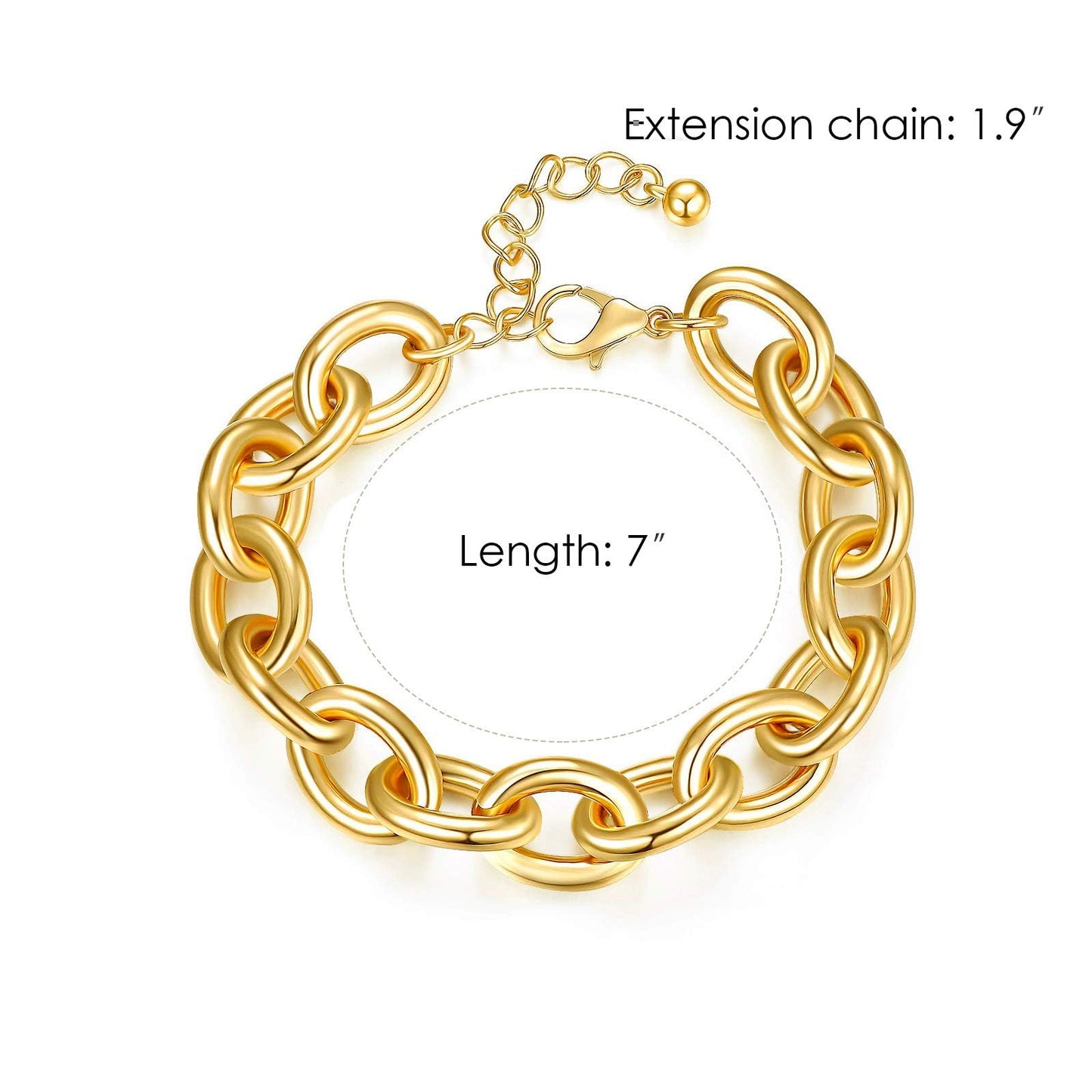 LANE WOODS Gold Bracelets for Women 14k Gold Plated Chunky Thick Large Link Chain Bracelet