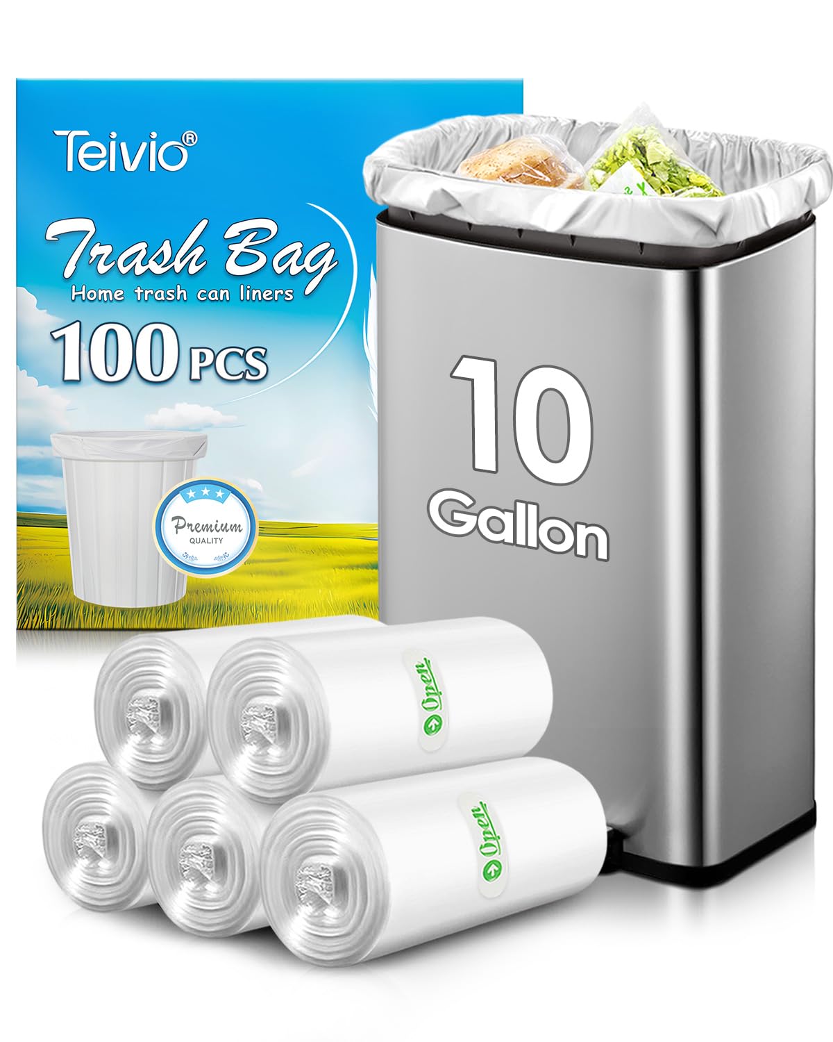 Medium Black Trash Bags 10 Gallon 100 Count Kitchen Garbage Bags