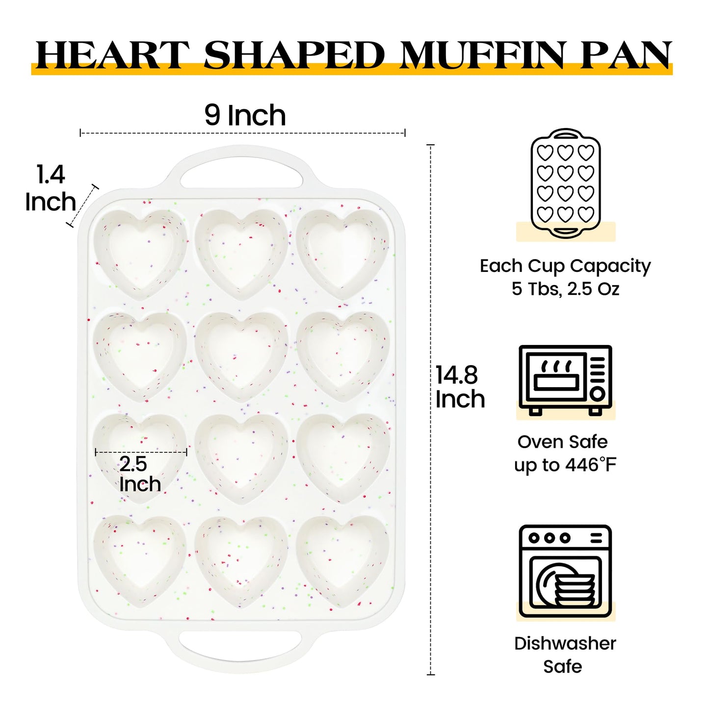 AOTASO 2 Pcs Heart Shaped Muffin Pan with Metal Reinforced Frame 12 Cup Nonstick Silicone Heart Cake Mold for Baking 2.5 Inch Cupcake Tray (Cream)