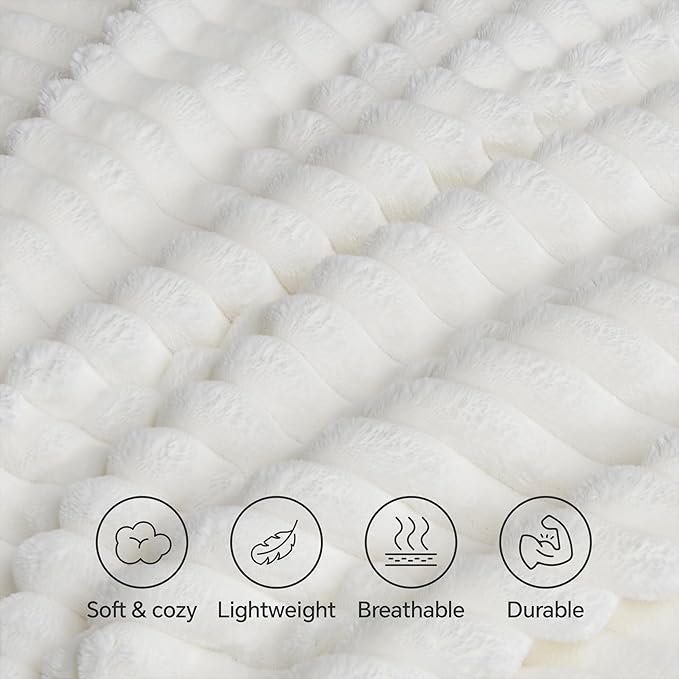INFIIXSO Sherpa Throw Blanket for Couch - Super Soft & Warm Striped Fleece Blanket, Cozy Plush Fluffy Blanket All Season Use (Off White, 50x60 Inches)