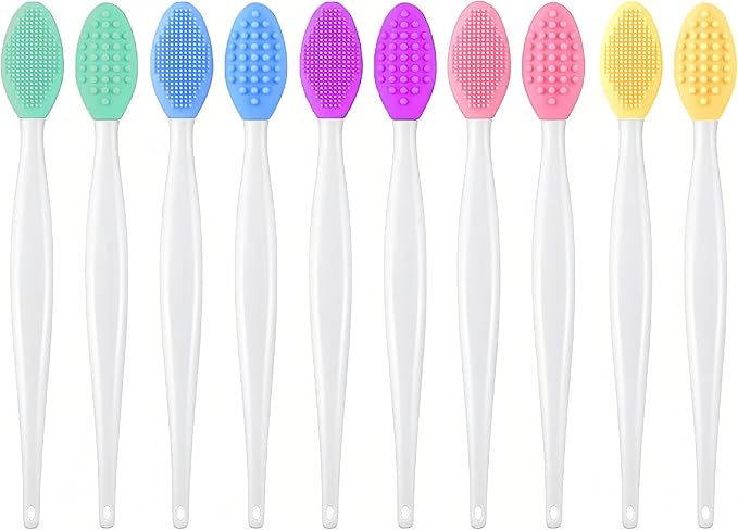10pcs Lip Scrub Brush,Lip Scrubber Exfoliator with Silicone Facial Cleansing Brush,Double-Sided Silicone Lip Exfoliating Tool,Nose Clean Blackhead Removal for Smooth,Soft,Bright,and Healthy Lips